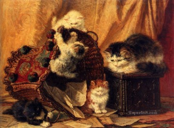 La papelera volteada animal gato Henriette Ronner Knip Pinturas al óleo